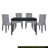 5pc Dining Set Black Finish Dining Table and 4x Gray Velvet Side Chairs Casual Style Wooden Furniture Dining Room Furniture