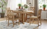 TOPMAX Rustic 5-Piece Extendable Dining Table Set Round Trestle Table and 4 Cross Back Dining Chairs for Kitchen, Dining Room, Natural