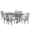 TOPMAX 7-Piece Updated 76.9inch Extendable Trestle Dining Table Set with Removable Leaf, Kitchen Table Set with Upholstered Side Chair and Arm Chair,