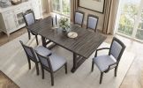 TOPMAX 7-Piece Updated 76.9inch Extendable Trestle Dining Table Set with Removable Leaf, Kitchen Table Set with Upholstered Side Chair and Arm Chair,