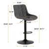 Grey Pu Leather Swivel Adjustable Height Bar Stool Chair For Kitchen(Set of 2)