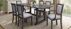 TOPMAX 7-Piece Updated 76.9inch Extendable Trestle Dining Table Set with Removable Leaf, Kitchen Table Set with Upholstered Side Chair and Arm Chair,