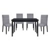 5pc Dining Set Black Finish Dining Table and 4x Gray Velvet Side Chairs Casual Style Wooden Furniture Dining Room Furniture